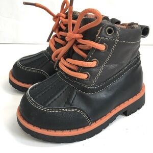 TKS George Baby Boy Brown Faux Leather Orange Lace Up Ankle Boots